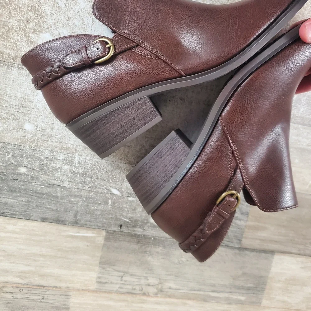 Baretraps Palmer Women Ankle Bootie Sz 11 M Brush Brown Leather Buckle Round Toe